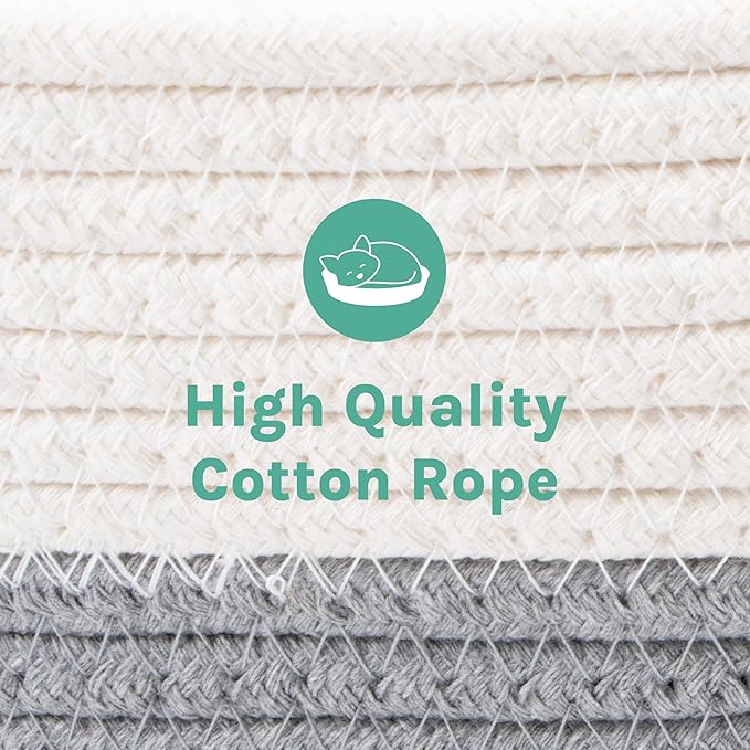 Kitty City Woven Cat Bed with Removable Washable Cushion, Cozy Braided Rope Indoor Cat Bed with Natural Catnip, Warm Round Cat Bed for Small to Medium Cats, 14” x 19" - White/Grey
