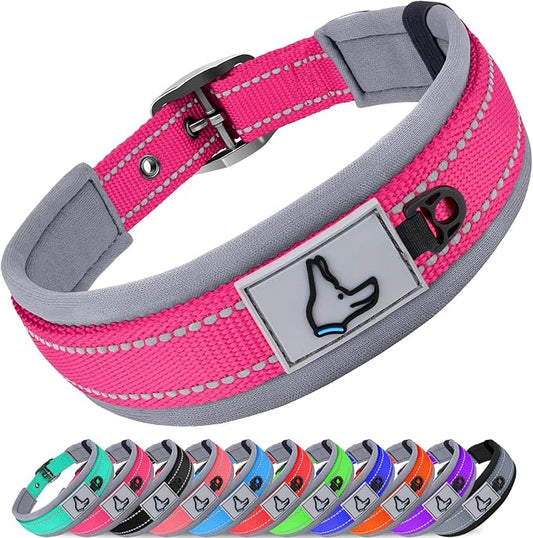 Joytale Dog Collar for Extra Large Dogs, Neoprene Padded and Adjustable, Reflective Wide Heavy Duty Pet Collars with Durable Metal Belt Buckle for Walking, Hotpink, XL