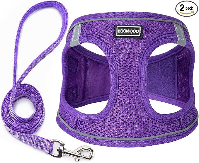 Dog Harness with Leash Set, No Pull Adjustable Reflective Step-in Puppy Pet Vest Harnesses for Small Medium Large Dogs and Cats,Purple XL