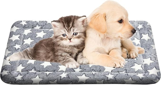 Washable Dog Bed Plush Orthopedic Outdoor Crate Mat with Non-Slip Bottom,Luxe Soft Kennel Pad for Pets, Cozy Cage Cushion & Pet Sleeping Mattress Large Sized,Medium,Small Dogs,24 x 18 inch,Gray