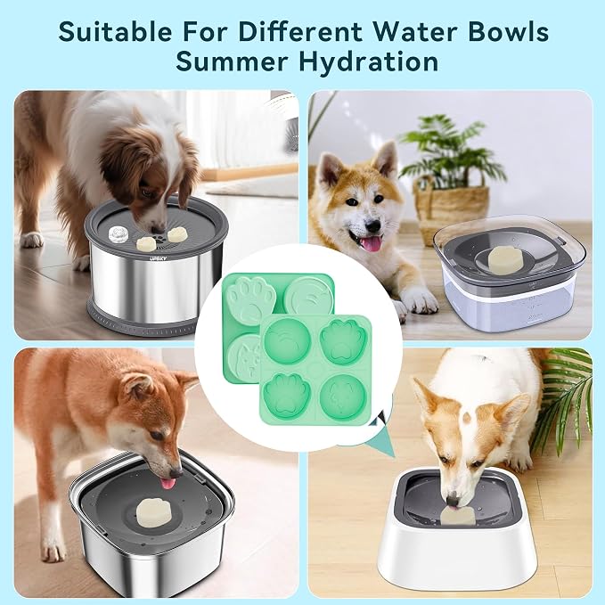 UPSKY 2PCS Dogs Treat Molds, Silicone Dog Treat Ice Cube Trays for Freezer, Reusable Ice Molds for Frozen Treats, Fits Most Dog Water Bowls, for Peanut Butter, Yogurt, Fruit, Broth & More