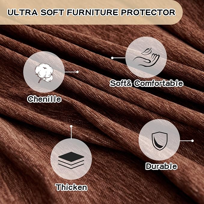 MYSKY HOME Couch Cover for Sectional Sofa, 2 Pieces Chenille Couch Covers for L Shape Sofa Cover, Furniture Protector for Pet, Kid, Sofa Slipcover for 3-4 Cushion Couch (71"x118"+91"x134", Chocolate)