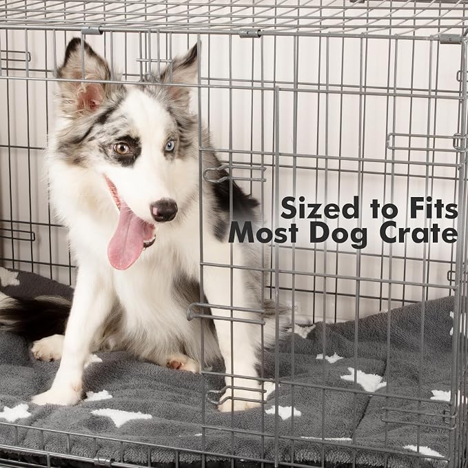 Mora Pets Dog Crate Pad Kennel Bed Crate Mat for Small Dogs Washable Cute Star Pet Bed for Dog Cage Ultra Soft Flat Puppy Cat Kitten Pillow Cushion for Sleeping Anti-Slip Grey 24 x 18
