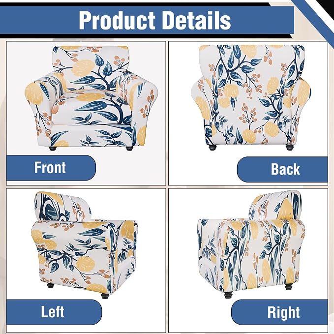 Stretch Couch Covers, Floral Printed Sofa Covers,2 Piece Armchair Slipcover with Separate Sect Cover,Washable Sofa Slipcover, Pet Friendly Furniture Protector Fit for Home (Armchair,Leaves)