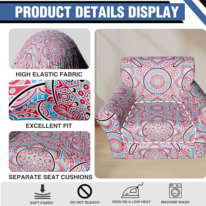 Stretch Couch Covers, Floral Printed Sofa Covers,2 Piece Armchair Slipcover with Separate Sect Cover,Washable Sofa Slipcover, Pet Friendly Furniture Protector Fit for Home (Armchair,Pink Texture)