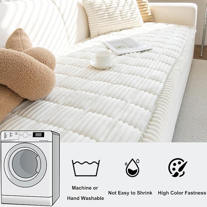 Mivnue Pet Couch Cover, Couch Covers for Dogs, Washable Dog Sofa Covers Couch Protector, Fuzzy Non Slip Couch Slipcover Pet Friendly (White, 27.6" x 82.7")