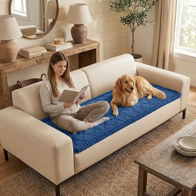 Smiry Couch Cover for Dogs, Non Slip Washable Pet Sofa Protector for Large Dogs, Cats, Fuzzy Plush Sofa Covers for 2 Cushion Couch, Against Fur, Dirt & Scratch Resistant, Navy, 27.6"×47"