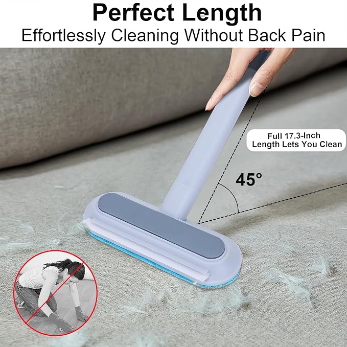 No Kneeling Pet Hair Remover – 4-in-1 Reusable Tool for Dog & Cat Hair, Extra Long Handle (23.4") for Under Furniture, High Windows & Hard-to-Reach Areas – Back-Saver, 2-Pack (Value Set)