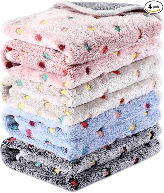 Reginary 4 Pcs Waterproof Guinea Pig Blankets Washable Small Animal Fleece Bedding Absorbent Guinea Pig Cage Liners Reusable Training Pee Pad Pet Sleep Mat for Hamster(Colorful Dot,24 x 16 Inch)