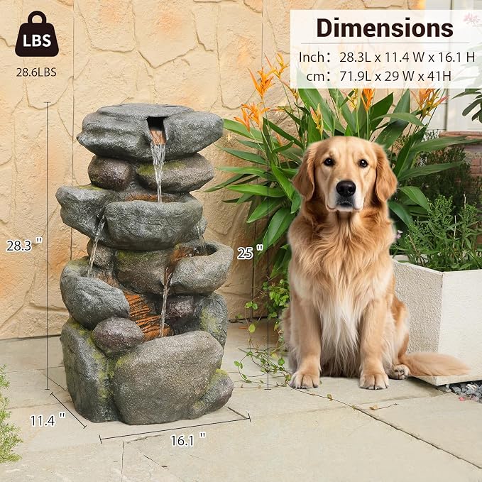 Sunlinua 42" H Outdoor Water Fountain with 5 Tiers Large Cascading Realistic Tree Trunk Waterfall Fountains with LED Lights Outdoor Water Fountain for Garden Patio Backyard Porch Home Decor