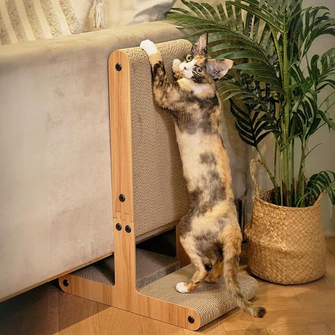 Nekosan Cat Scratcher, T-Shaped Cat Scratcher for Indoor Cats, Double-Sided Cat Furniture Protector, 23.6x16.9x9.6 inch Large, Cardboard Cat Scratcher with Ball Cat Toy