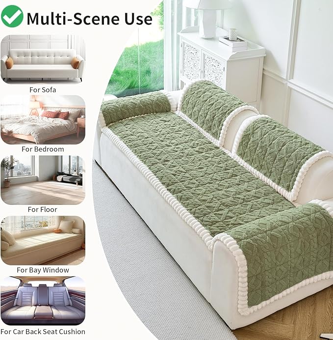 Fuzzy Couch Covers for Dogs, Non Slip Thick Dog Couch Cover Protector, Plush Pet Couch Covers for Sofa Washable, Soft Sofa Cushion Slipcovers Pet Friendly(1PC, Green, 27.6”x70.9”)