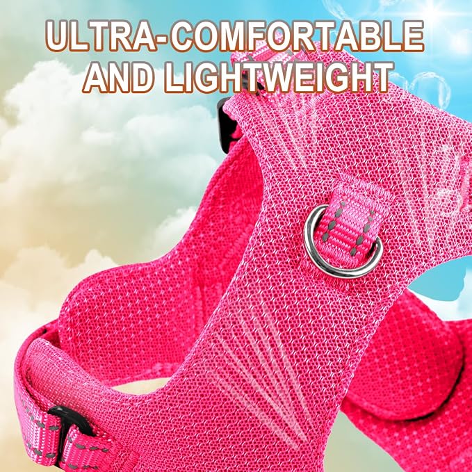 Dog Harness Step in Dog Vest Harness, Reflective Adjustable Puppy No Pull Harness Breathable Soft for Small and Medium Dogs Cats, Pink, XS