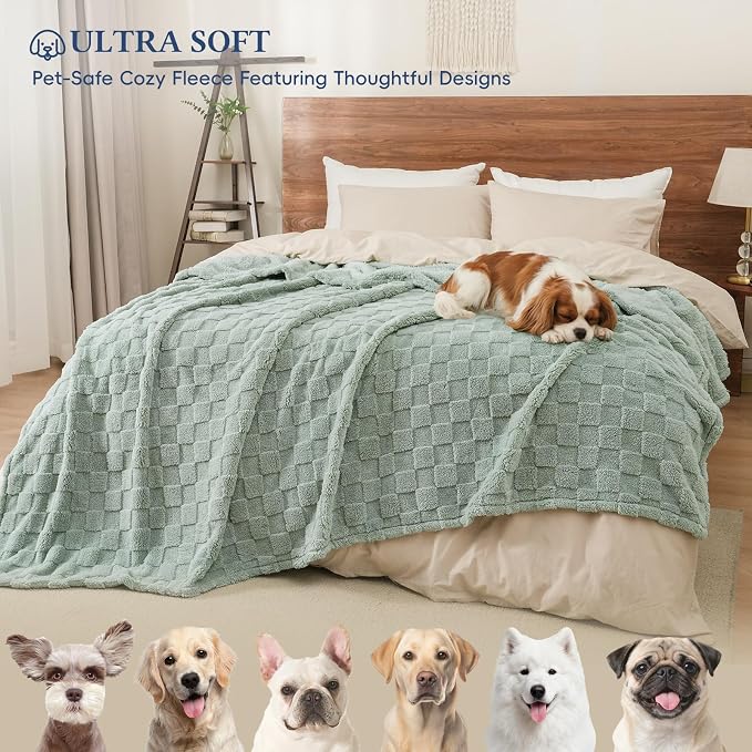 David's Home Large Dog Blankets Washable Pet Bed Cover Twin Size, Soft Fluffy Fuzzy Cat Puppy Blanket with Premium 300GSM Fleece for Pet Kitten Doggy, Aqua Gray, 66 * 90"