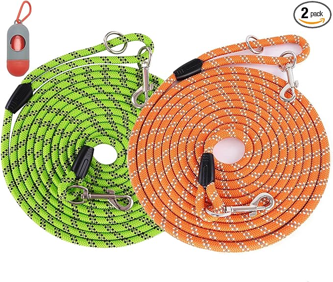 (2 Pack) Long Dog Leash for Dog Training 15FT/30FT/50FT, Dog Rope Leashes with Reflective Thread for Large Medium Small Dogs, Dog Tie-Out Cable Lead for Hunting, Camping&Backyard