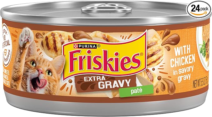 Purina Friskies Gravy Pate, Wet Cat Food Extra Gravy Pate With Chicken in Savory - (Pack of 24) 5.5 oz. Cans