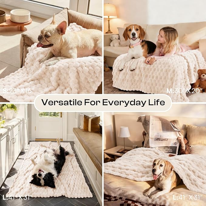 Luciphia 300GSM Fleece Dog Blanket for Small Medium Large Dogs 3D Jacquard 1 Pack 3 Flannel Puppy Cat Pet Throw Blankets Soft Washable Decorative Furniture Protect Pcs3-White, M(30''x20'')