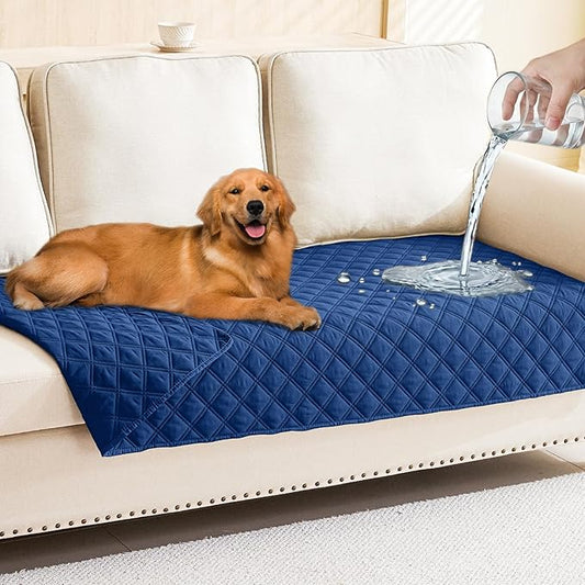 Smiry Waterproof Dog Bed Cover Pet Blanket, Soft Washable Dog Blanket for Furniture Bed Couch Sofa Reversible, Checkered (30"x70", Navy/Navy)