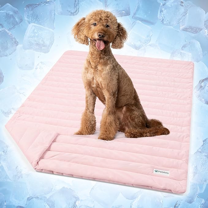 PetAmi Dog Cooling Mat, Q-Max Pet Cooling Blanket with Thick Cushioning, Self Cooling Pad for Dogs & Cats, Reversible Summer Mat for Crate, Couch, Kennel, Pink, Large (40x60)