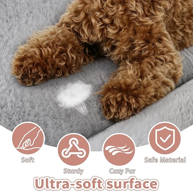 Dog Crate Pad Washable, Ultra Soft Plush Crate Mat for Medium Large Dogs, Non Slip Cushion for Metal Crates, Indoors or Travel, 42 x 28 Inch, Gray