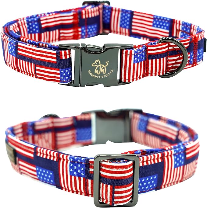 Elegant little tail Independence Dog Collar, Holiday Pet Collars with Bow Durable Patriotic Pet Collars Adjustable Dog Collar for X-Small Dogs