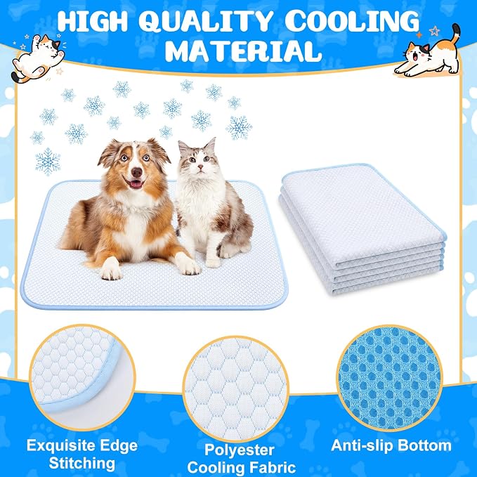 Chunful 4 Pack Pet Cooling Mat, 43 x 28 Inches Dog Cooling Pad for Summer, Ice Silk Self-Cooling Mat, Portable Washable Non-Slip Dog and Cat Pad for Indoor, Outdoor, Car Seats, Trips, up to 60 Lbs