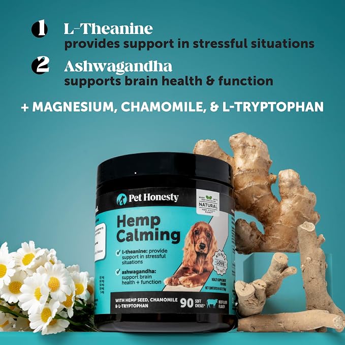 Natural Hemp Dog Calming Chews for Occasional Anxiousness & Stress - Calming Treats for Thunderstorms, Fireworks, Separation & Travel - with Ashwagandha, L-Theanine, Valerian Root (Beef Liver, 90 Ct)