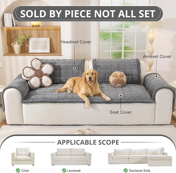 OstepDecor Couch Cover for Dogs, Washable Non Slip Sofa Cover for Pets, Soft Couch Covers for Sofa, Loveseat and Sectional, Furniture Protector Against Pet Hair & Scratches (35.4" x 35.4", Dark Grey)