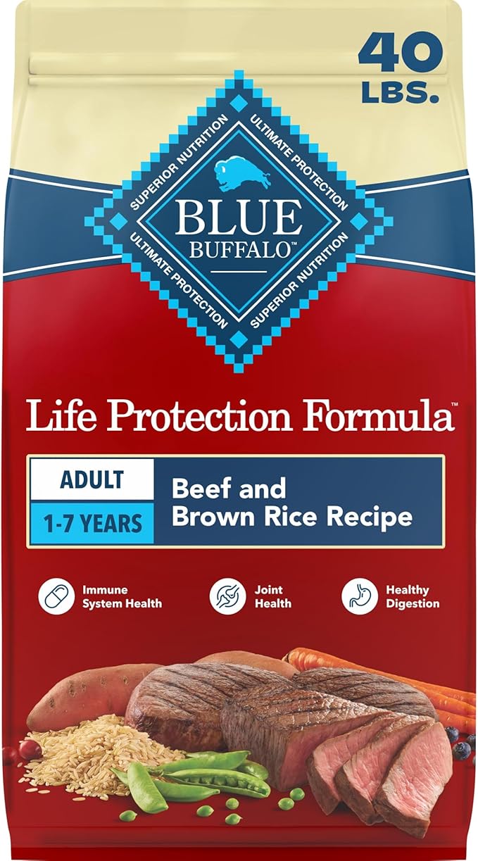Blue Buffalo Life Protection Formula Beef & Brown Rice Adult Dry Dog Food, Supports Immunity with Antioxidant-Rich LifeSource Bits, Promotes Healthy Muscle Development, Skin & Coat Health, 40 lbs.