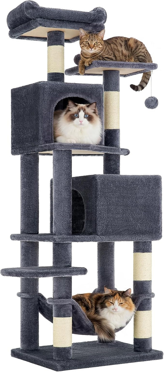 SONGMICS HOME Cat Tree for Indoor Cats, Multi-Level Cat Tower with Sisal Scratching Posts, Hammock and Condo, Dark Gray