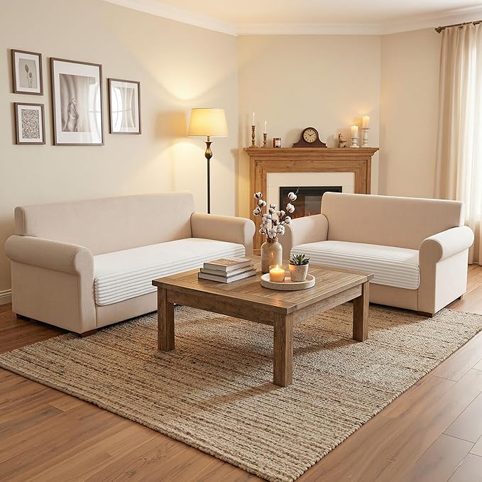 MYSKY HOME 100% Waterproof Couch Cover for Sectional Sofa, Couch Covers for Dogs Washable, Non Slip 2 Pieces Sofa Slipcover, L Shape Sofa Cover Furniture Protector for Pet, Cream, 35"x70.9"+35"x82.7"