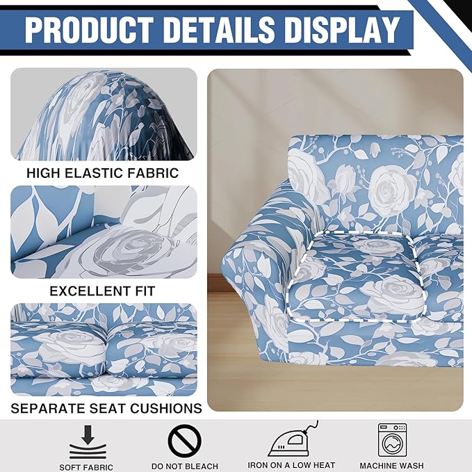 Stretch Couch Covers for 3 Separate Cushion Couch Sofa,Floral Printed Couch Sofa Cover,Washable Sofa Slipcover,Pet Friendly Furniture Protector with Elastic Bottom,Universal Fit for Home(Sofa,Cover)