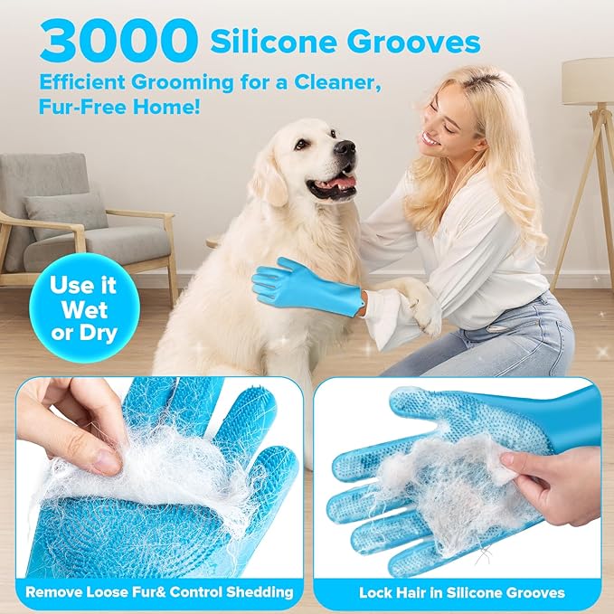 Augwind 6PCS Pet Grooming Kit for Dogs, Cats and Horses | Dog Washing Gloves | Cleanroom Gloves | Dog Bath Brush | Dog Bath Gloves | Dog Shampoo Brush | Dog Bath Supplies (Light Blue)