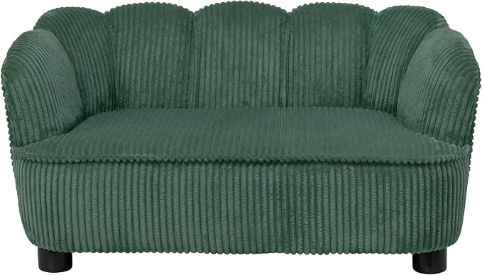 Paws & Purrs Retro Scalloped Back Sofa Style Pet Bed, Dog & Cat Couch with Tufted Cushion & Armrest, Stylish Indoor Pet Furniture, Sage
