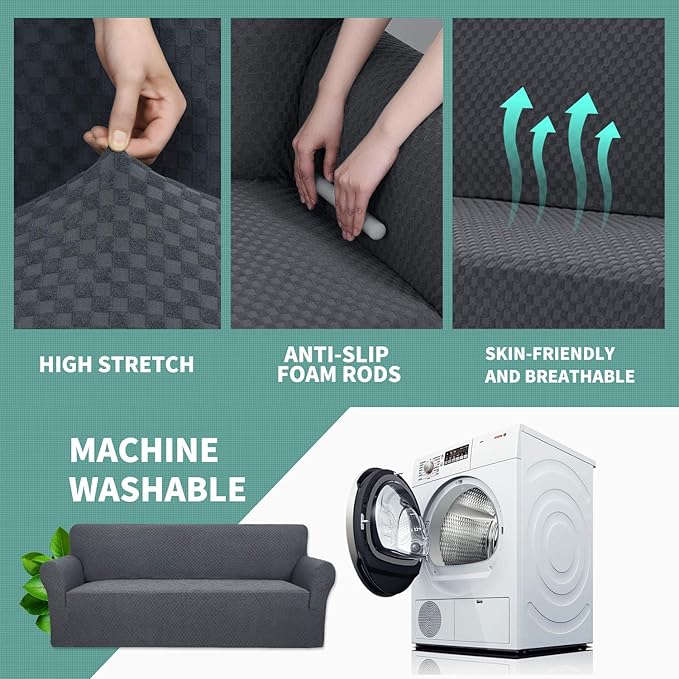 YEMYHOM Couch Cover Latest Jacquard Design High Stretch Sofa Chair Covers for Living Room, Pet Dog Cat Proof Armchair Slipcover Non Slip Magic Elastic Furniture Protector (Small, Dark Gray)