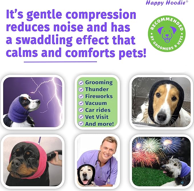 Happy Hoodie The Original Dog & Cat Calming Band - American Brand - Anxiety Relief/Noise Protection-Grooming-Thunder-Fireworks (Small, Pink) - Since 2008