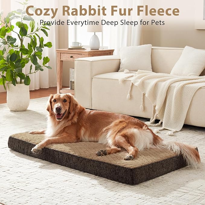 JOEJOY Orthopedic Medium Dog Bed, Washable Dog Crate Bed Medium Sized with Removable Cover, Egg Memory Foam Pet Beds, Brown, 29"x18"