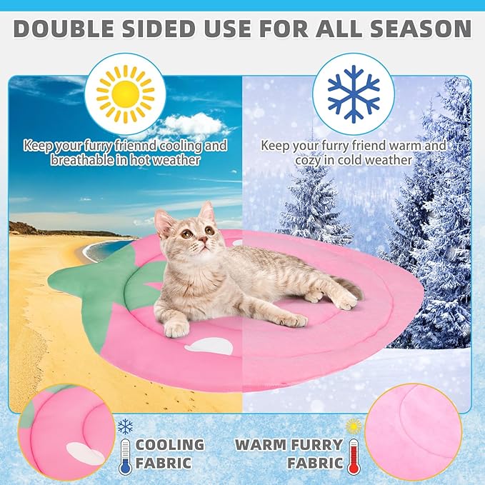 KOOLTAIL Cat Cooling Mat, Upgraded Two Sided Cooling Pad for Dogs Cats Puppy, Soft Summer Pet Sleeping Blanket Kennel to Keeping Cool, Washable Dog Mats for Crate Sofa Bed Outdoor Indoor, Strawberry