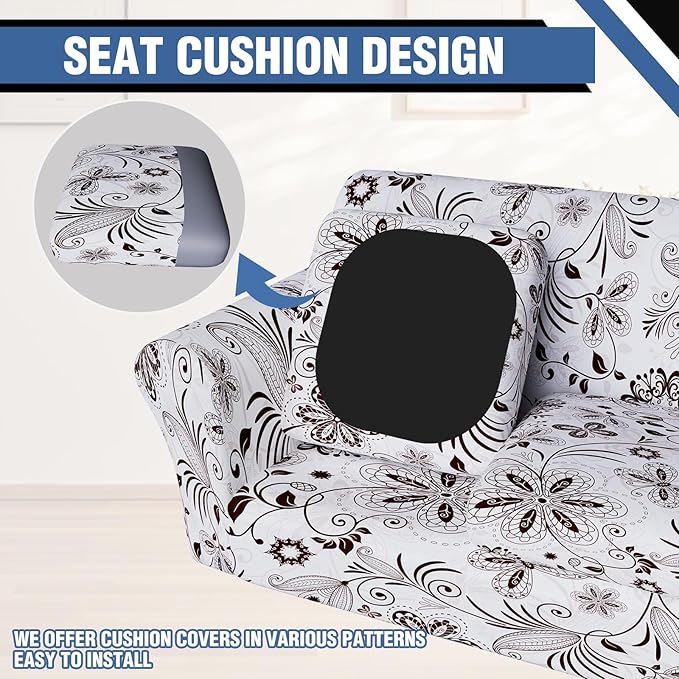 Stretch Couch Covers for 3 Separate Cushion Couch Sofa,Floral Printed Couch Sofa Cover,Washable Sofa Slipcover,Pet Friendly Furniture Protector with Elastic Bottom,Universal Fit for Home(Sofa,Cover)