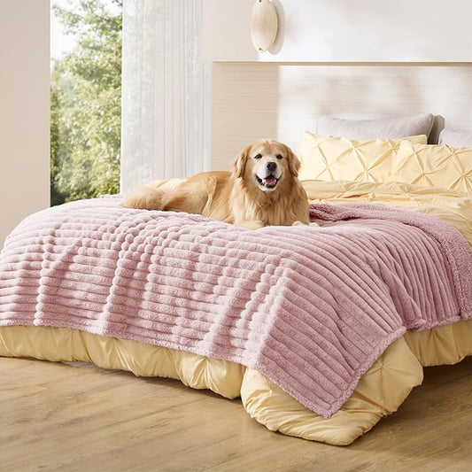 Bedsure ComfyFleece™ Waterproof Dog Blankets for Large Dogs - Soft Pet Cat Blanket Corduroy Fleece for Bed Protector Washable, Cozy Calming Reversible Furniture Protection,60"x80", Blush Pink