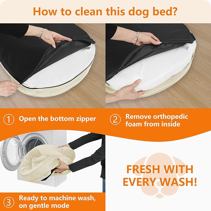 Dwanton Orthopedic Dog Bed for Large Dogs with Gel Memory Foam, Waterproof Dog Sofa, Washable Pet Bed with Four Sided Bolster Cushion, Removable Cover & Non-Slip Bottom, 42", Beige