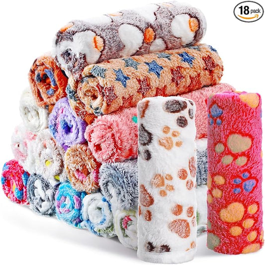 Chumia 18 Pcs Fleece Pet Blanket Soft Warm Sleep Mat Fluffy Cute Puppy Supplies Paw Bone Star Elephant Dot Heart Print Design Bed Blankets for Dog Cat Kitten Animals (41 x 30 Inch,Sweet)