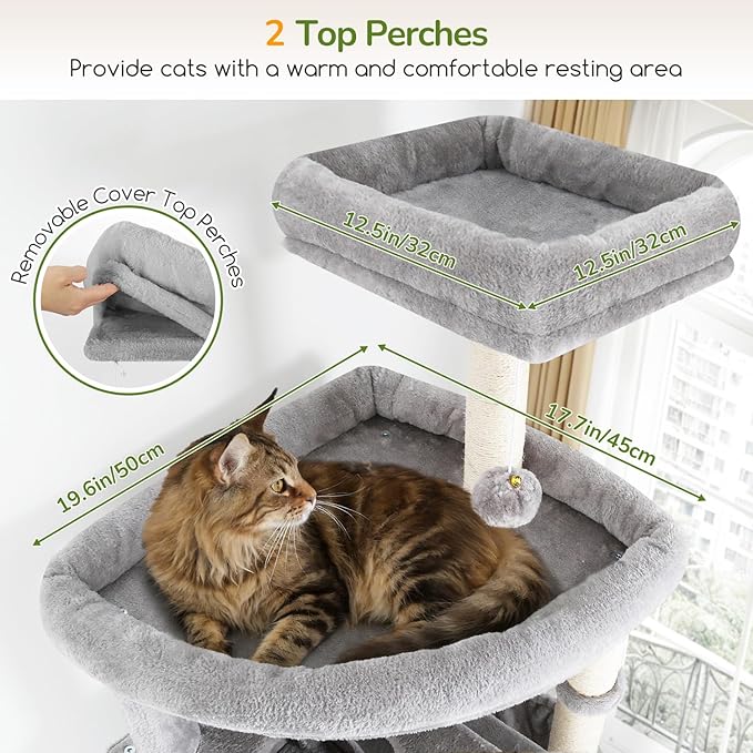Globlazer 83in Heavy Duty Cat Tree, Giant Cat Tower with 2 Condos & 3 Hanging Baskets, Multi-Level Tall Cat Condo for Large Adult Cats, 7 Scratching Posts, F83C, Light Grey