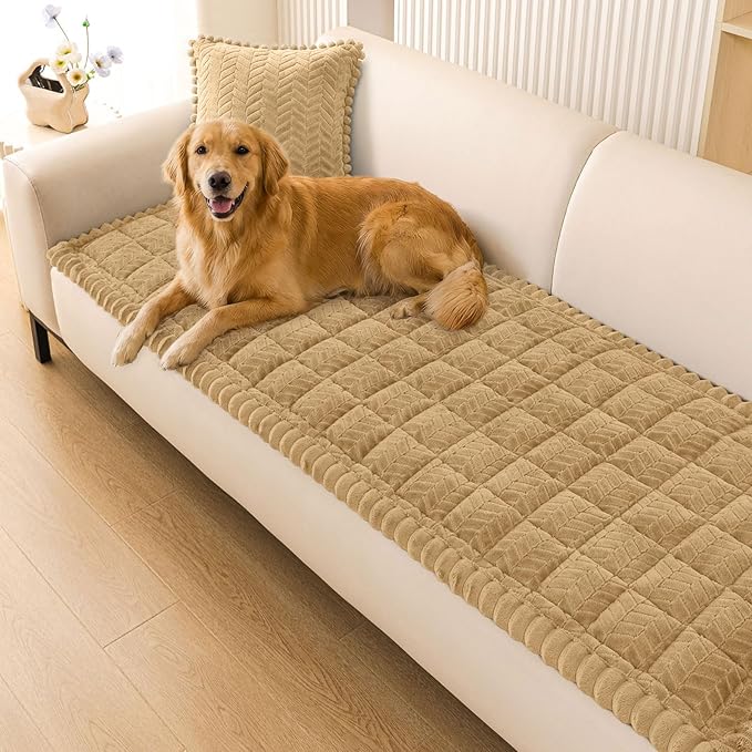 Smiry Couch Cover for Dogs, Non Slip Fuzzy Pet Sofa Covers Washable for 2-3 Cushion Couch, Soft Thick Furniture Protector for Cats Dogs, Against Fur, Dirt, Scratch Resistant (Camel, 35.4"x63")