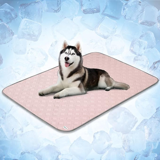 PetAmi Dog Cooling Mat, Waterproof Self Cooling Dog Pad with Non-Slip Backing, Q-Max >4.0 Pet Cooling Mat for Crate, Couch, Kennel & Car, Indoor Outdoor Summer Use, Pink, 60x80