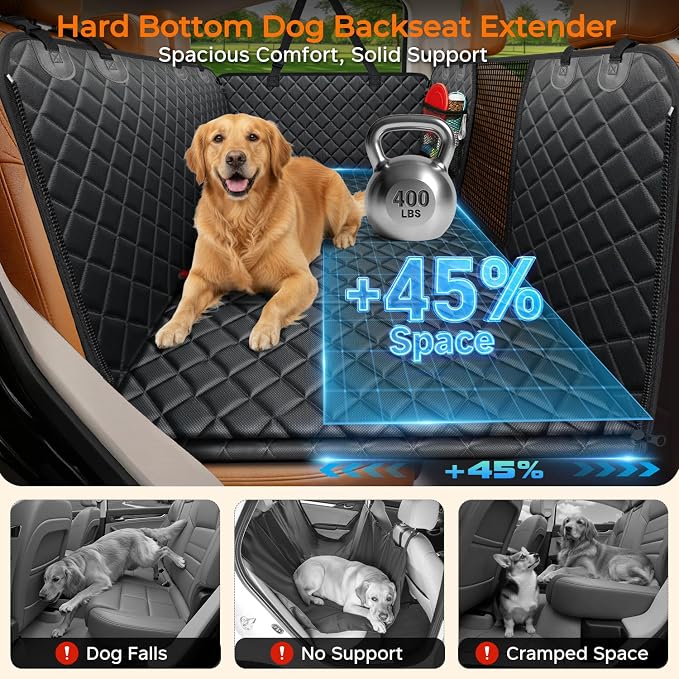 URPOWER Backseat Extender for Dogs - Hard Bottom Dog Car Seat Cover for Back Seat, Dog Hammock for Car and SUV, Pet Rear Seat Protector Dogs Travel Bed with Mesh Window
