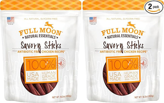 Full Moon Dog Treats, Chicken Sticks | Human Grade | All Natural | 16 Ounce | Pack of 2