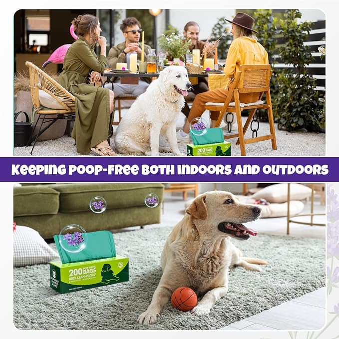 Sherr Lavender Scented Dog Poop Bag Bulk Leak Proof Dog Waste Bags Doggy Poop Bags Pet Waste Bag for Puppy Pets Outdoor Walking and Travel(10 Boxed Rolls 2000 Counts)