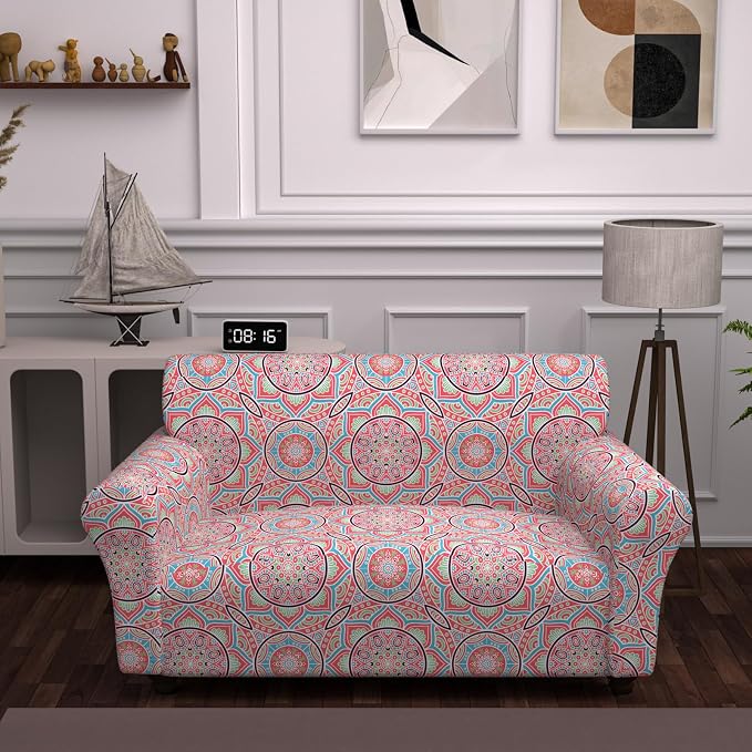 Stretch Couch Covers for 2 Separate Cushion Couch Sofa - Floral Printed Couch Sofa Cover ,Washable Sofa Slipcover,Pet Friendly Furniture Protector with Elastic Bottom,Universal Fit for Home(Loveseat)