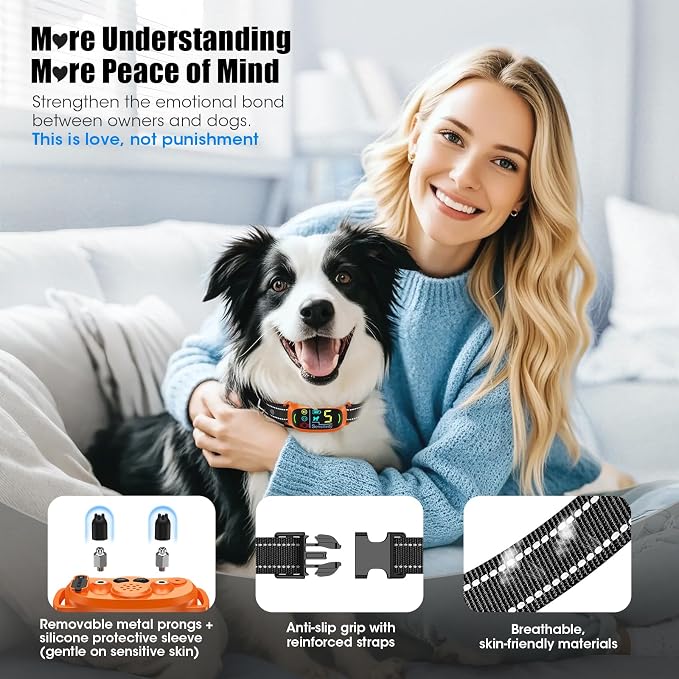Smart AI Bark Collar for Large Medium Small Dogs, Anti Barking Device with 5 Training Modes, Exclusive Forced Bark-Stopping, Rechargeable IP67 Waterproof Bark Collar with 5 Sensitivity (Orange)